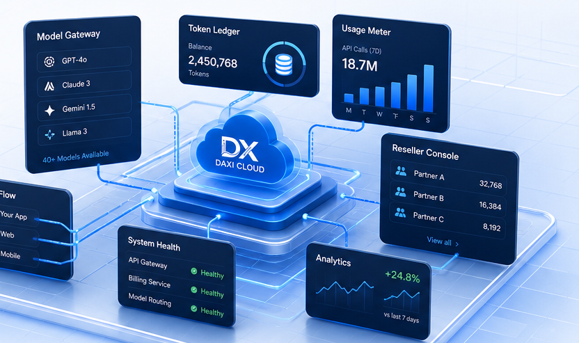 DAXI Cloud model gateway and reseller platform visual